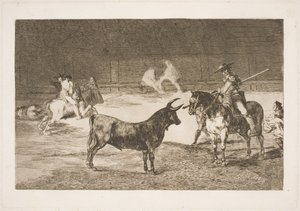 Den fejrede picador, Fernando del Toro, provokerer den olme tyr med sin lanse af Francisco de Goya