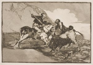 Den måde, hvorpå de gamle spaniere til hest jagede tyre på sletten. af Francisco de Goya