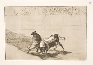 Den meget talentfulde elev fra Falces, hyldet i sin kappe, narrer tyren med sin krops bevægelser af Francisco de Goya