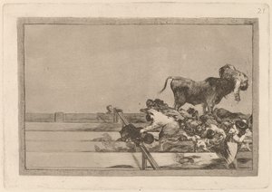 Ulykker, der skete under lægningen af ​​Plaza de Madrid og død af borgmesteren i Torrejon (Frygtelige begivenheder i de forreste rækker af ringen i Madrid og borgmesterens død i Torrejon) af Francisco de Goya