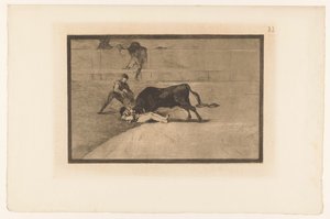 Dood van Pepe-Hillo i Madrids arena Pepe Illos ulykkelige død på Plaza de Madrid Stierengevechten (serietitel) La Taureamachie (serietitel) Tyrefægtning (serietitel) af Francisco de Goya