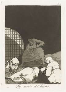 Door slaap overvalley Drømmen gengiver dem (titel på objekt) Los Caprichos (serietitel) af Francisco de Goya