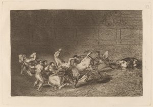 To hold af Picadors kastet efter hinanden af ​​en enkelt Tyr af Francisco de Goya