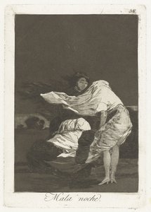 en dårlig nat Mala noche (titel på objekt) Los Caprichos (serietitel) af Francisco de Goya