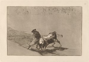 Den meget dygtige elev af False, pakket ind i sin kappe, tricker tyren med legemets spil af Francisco de Goya