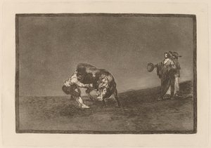 Han vælter selv en tyr på Madrid-pladsen (Den samme mand kaster en tyr i ringen ved Madrid) af Francisco de Goya