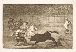 En spansk rytter knækker korte spyd med hjælp fra sine sekundanter af Francisco de Goya
