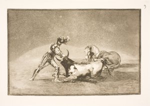 En spansk rytter slår tyren ihjel efter at have mistet sin hest af Francisco de Goya