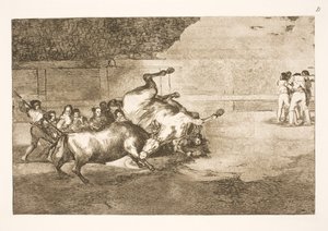 Hest slynges til jorden af en tyr af Francisco de Goya