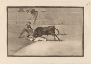 Pepe Illos uheldige død på Plaza de Madrid (Pepe Illos uheldige død i ringen i Madrid) af Francisco de Goya