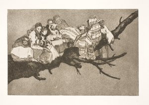 Latterlig dårskab (At færdes mellem grenene / at tale gennem sin hat) af Francisco de Goya