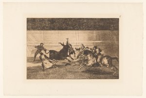 Mand spiddet på et tyrehorn Mort de Pepe Illo Tyrefægtning (serietitel) La Taureaumachie (serietitel) La Tauromaquia (serietitel) af Francisco de Goya
