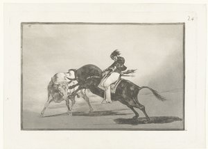 Mariano Ceballos kørte på en stier Den samme Ceballos monteret på en anden tyr bryder rejones på Madrid-pladsen Tyrefægtning (serietitel) Stierenvechten (serietitel) af Francisco de Goya