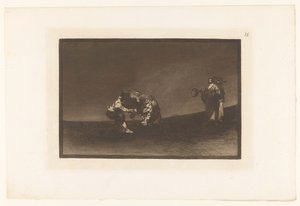 Martincho griber en tyr ved dets horn El mismo vuelca un toro en la plaza de Madrid Tyrefægtning (serietitel) La Taureaumachie (serietitel) La Tauromaquia (serietitel) af Francisco de Goya