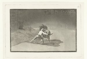 Martincho in gevecht met een stier Den berømte Martincho sætter banderillas til pause Stierenvechten (serietitel) Tyrefægtning (serietitel) af Francisco de Goya