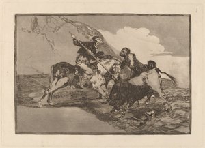 Måden, hvorpå de gamle spaniere jagede tyre til hest i marken (Måden, hvorpå de gamle spaniere jagede tyre på hesteryg i det åbne land) af Francisco de Goya