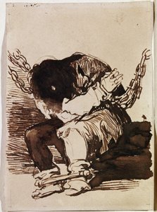 Fangekæde sidder. (Forberedende tegning af Francisco de Goya