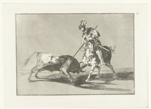 Rodrigo Diaz de Vivar besidder en stier El Cid Campeador spidder endnu en tyr Stierenvechten (serietitel) Tyrefægtning (serietitel) af Francisco de Goya