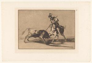 Rodrigo Diaz de Vivar besidder en stier El Cid Campeador spidder endnu en tyr Stierengevechten (serietitel) La Taureamachie (serietitel) Tyrefægtning (serietitel) af Francisco de Goya