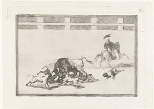 Tyr angrebet af hunde Echan perros al toro La Tauromaquia (serietitel) Tyrefægtning (serietitel) af Francisco de Goya