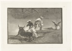 Tyrefægtere i en arena Capean otro encerrado Tyrefægtning (serietitel) La Tauromaquia (serietitel) af Francisco de Goya