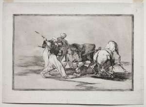Maurerne slog sig ned i Spanien, opgav Koranens overtro, adopterede denne jagtkunst og spyd en tyr i det fri af Francisco de Goya