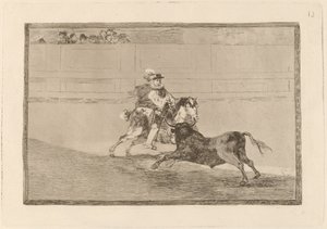 Un caballero espanol en plaza quebrando rejoncillos sin auxilio de los chulos (En spansk ridder i ringen, der knækker korte spyd uden hjælp fra assistenter) af Francisco de Goya