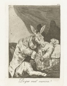 Hvad vil han dø af? Que mal morira? (titel på objekt) Los Caprichos (serietitel) af Francisco de Goya