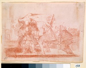 War Destres: ""Dette er ikke mindre"" Antiklerisk tryk på kulten af hellige ikoner. Forberedelsestegning med rød blyant til radering af Francisco de Goya y Lucientes (1746-1828). 1810-1812. Madrid. Prado Museum af Francisco de Goya