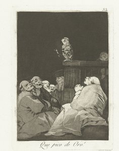 Hvilket gyldent næb! Que pico de oro! (titel på objekt) Los Caprichos (serietitel) af Francisco de Goya