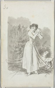 Ung kvinde vrider sine hænder over en mands nøgne krop (verso) af Francisco de Goya