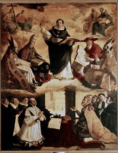 Malerier til Mayor de Santo Tomas College i Sevilla: apoteose af St. Thomas af Aquinas eller apoteose af St. Thomas Aquinas med lægerne i kirken af Francisco de Zurbaran
