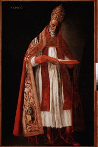 Pave Gregoire I den Store eller Dialog (olie på lærred af Francisco de Zurbaran