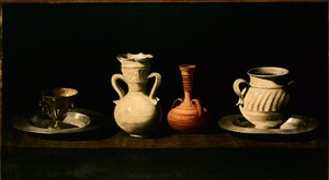 Stilleben Kander, potter. Maleri af Francisco de Zurbaran (1598-1664) 1633 søn. 46x84 cm Madrid, Prado Museum af Francisco de Zurbaran