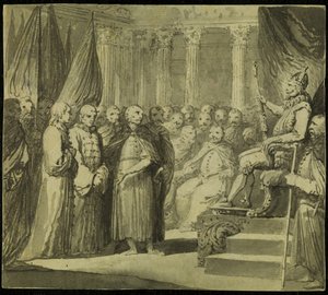 Zar Vasili IV Ivanovich Shuisky før Kong Sigismund III Vasa, slutningen af det 18.