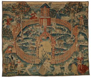 Tapetti, Park au Cerfs, flaamilainen tai ranskalainen, valmistettu n. 1500 (villa)