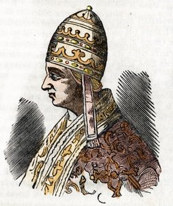 Middelalder: Repræsentation af pave Celestine III (Celestine, Celestine eller Caelestinus) (1191-1198) Tegning fra Vatikanets mysterier"" af Franco Mistrali