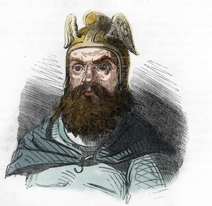 Portræt af Attila (395-453) Hunnernes konge - tegning fra "I misteri del vaticano"" af Franco Mistrali 1843