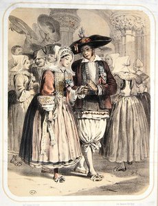 Brud og brudgom fra Saille-regionen, Frankrig, ca. 1850 (farve litho)