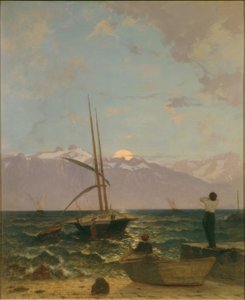 Måneopgang over Genèvesøen af Francois-Louis-David Bocion