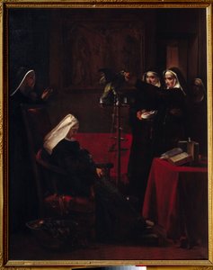 Grønne grønne nonner, der giver mad til papegøjen af en sovende nonne. Maleri af Francois Marius Granet (1775-1849)