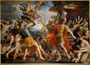 Aeneas og hans ledsagere kæmper mod harpyerne ... af Francois (1590 1650) (after) Perrier