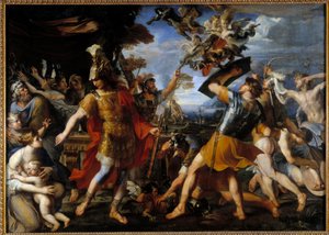 Enee og hans ledsagere kæmper mod Harpies-maleriet af Francois Perrier (1590-1650) 1646 Søn. 1,55x2,18 m