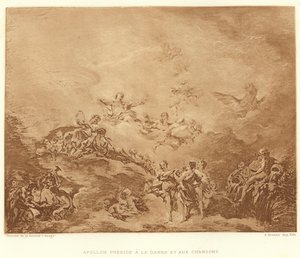Apollon præsiderer over dans og sange (gravering) af Francois (after) Boucher