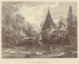 Udsigt over omgivelserne i Beauvais (gravering) af Francois (after) Boucher