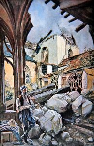 Slaget ved Verdun: Fransk soldat spiser sine rationer i et ruineret kloster af katedralen
