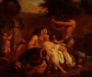 Bacchus Merrymaking ved en stenurne i en Dell af Francois (circle of) Boucher