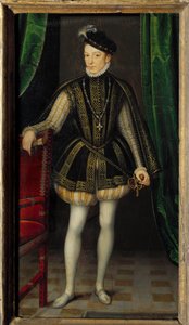 Portræt i foden af Karl IX (1550 - 1574). Maleri af Francois Clouets værksted (1515-1572)