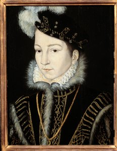 Portræt af Charles IX, konge af Frankrig (1550 - 1574). Atelier de Francois Clouet (1515-1572), v. 1555. Olie på træ. Mål: 0,32 x 0,23 m. Olie på træ. - Portræt af Charles IX, konge af Frankrig (1550-1574). Francois Clouets værksted (1515-1572), omkring 15