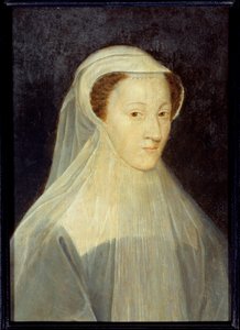 Portræt af Marie Stuart (1542-1587), dronning af Frankrig og dronning af Skotland i sørgedragt. Maleri af Francois Clouets værksted (1515-1572), ca. 1560. Olie på træ. Mål: 0,37 x 0,26 m. Paris, Musee Carnavalet - Portræt af Mary Stuart (1542-15
